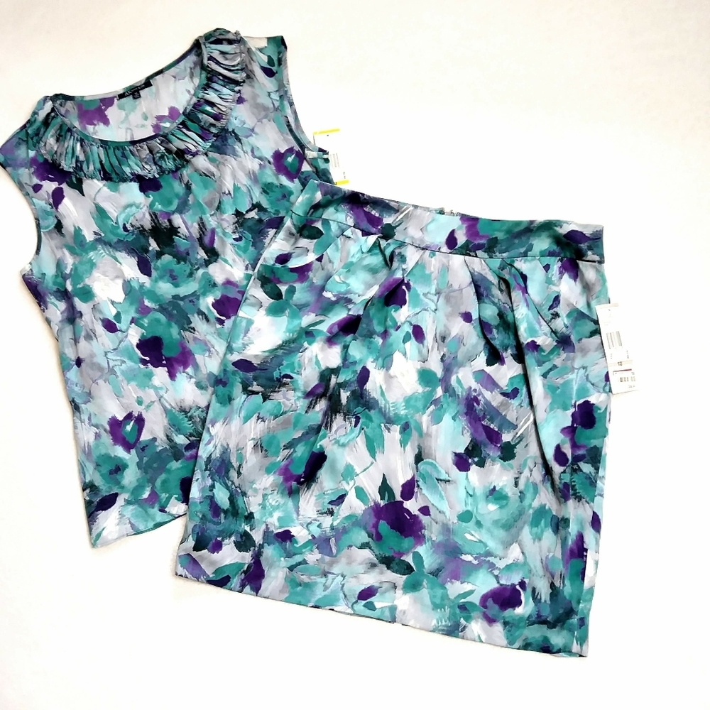 ANNE KLEIN Nineties Deadstock Skirt & Tank Set Purple Teal Grey